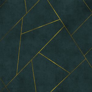 טפט גרמני גאומטרי רקע בטון ירוק כהה עם ניתוקי זהב