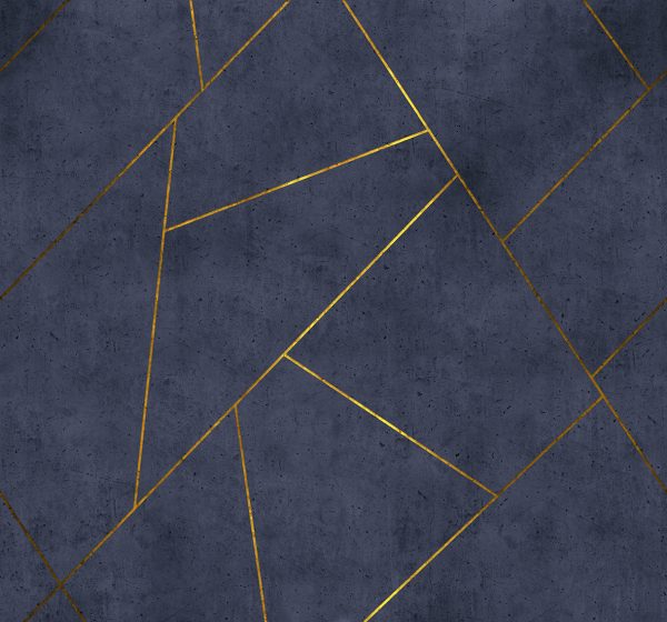 טפט גרמני גאומטרי רקע בטון כחול כהה עם ניתוקי זהב