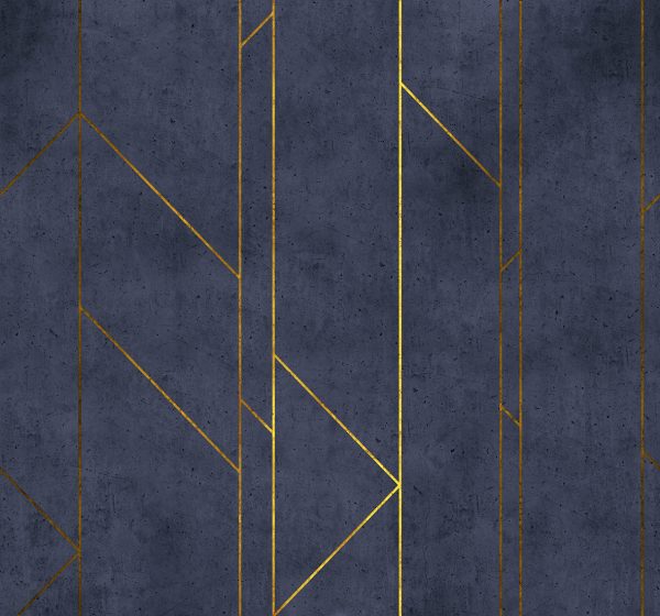 טפט גרמני גאומטרי רקע בטון כחול כהה עם ניתוקי זהב