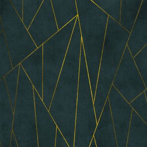 טפט גרמני גאומטרי רקע בטון ירוק כהה עם ניתוקי זהב