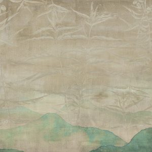 טפט פרימיום אומנותי- מעצבי על -הרים בצבעי מים עדינים על רקע ענפים עדינים