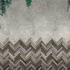 טפט פרימיום אומנותי- מעצבי על - בטון ועליו צמחיה נופלת עם אריחי פישבון