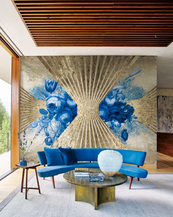 טפט פרימיום אומנותי- מעצבי על - צורות גאומטריות בגווני זהב וכחול
