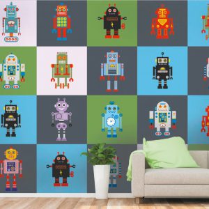 טפט רובוטים בגוונים שונים לחדרי ילדים